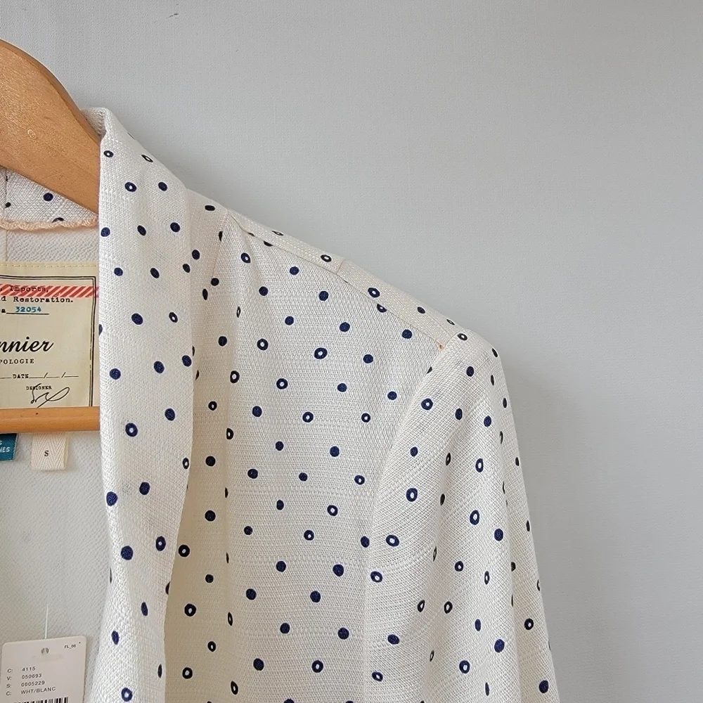Anthropologie Cartonnier Polka Dot Blazer Size Small White Blue Bolero Jacket - Picture 4 of 16